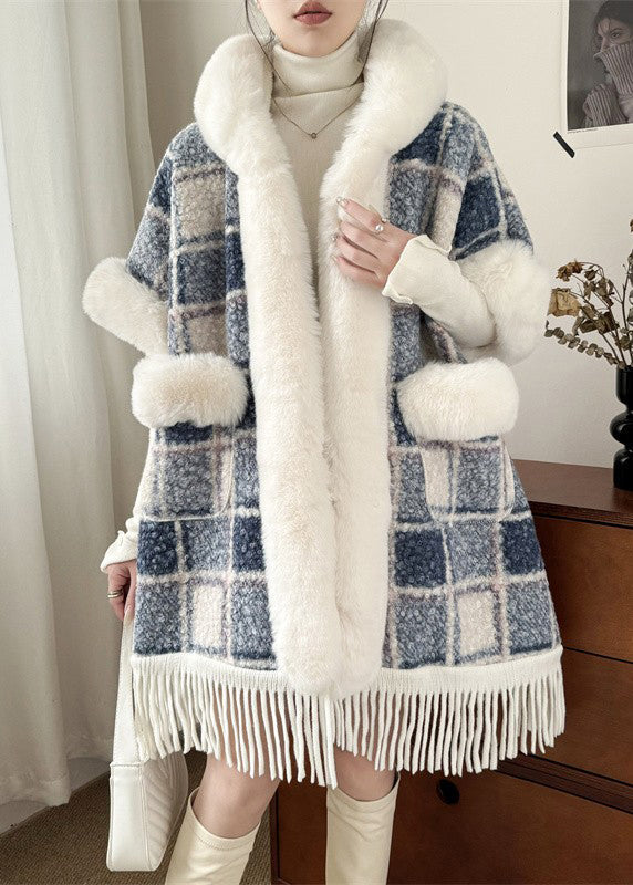 Orange Fur Collar Tasseled Warm Fleece Cape Coats Half Sleeve Yw008