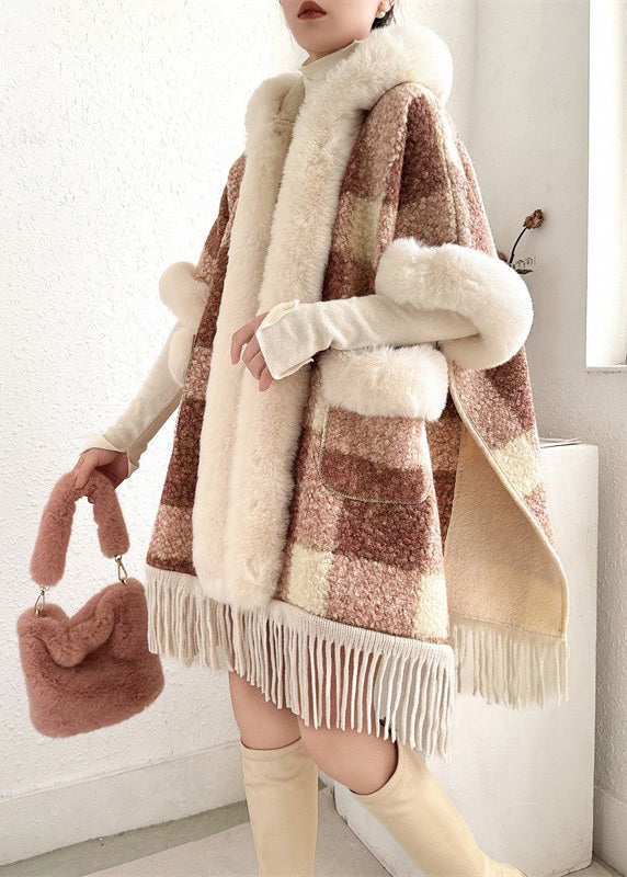 Orange Fur Collar Tasseled Warm Fleece Cape Coats Half Sleeve Yw008
