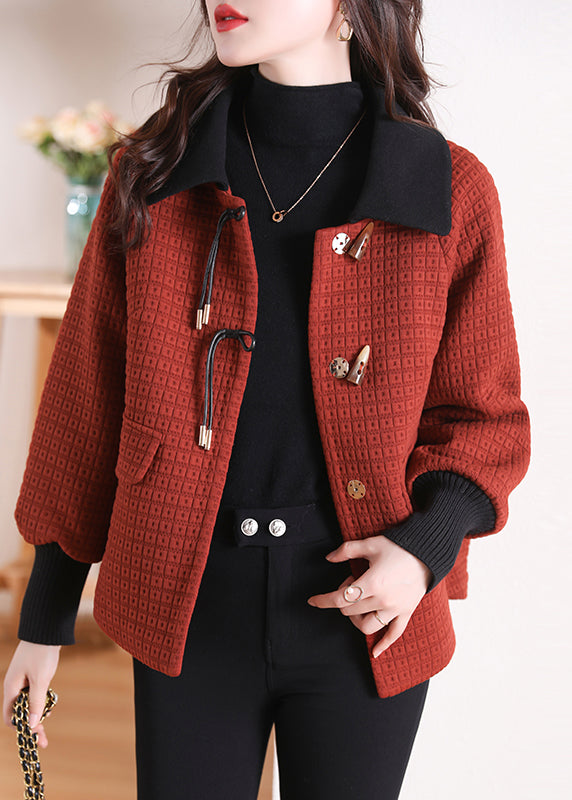 Orange Peter Pan Collar Pockets Cotton Coat Winter Rs047