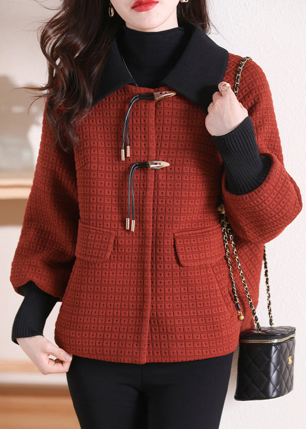 Orange Peter Pan Collar Pockets Cotton Coat Winter Rs047