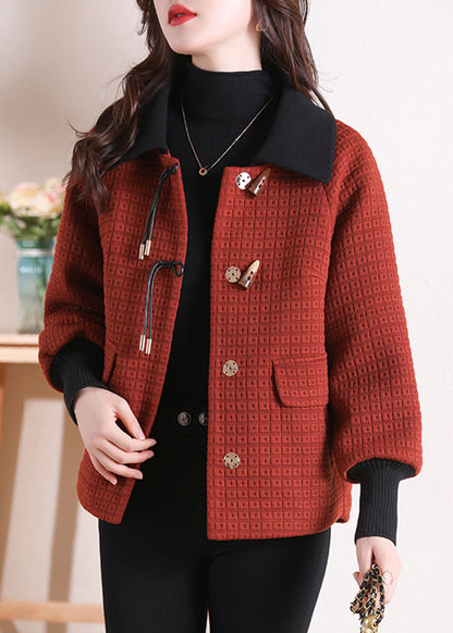 Orange Peter Pan Collar Pockets Cotton Coat Winter Rs047