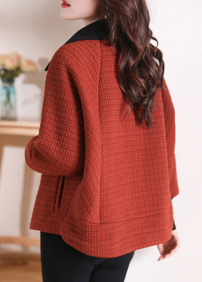Orange Peter Pan Collar Pockets Cotton Coat Winter Rs047