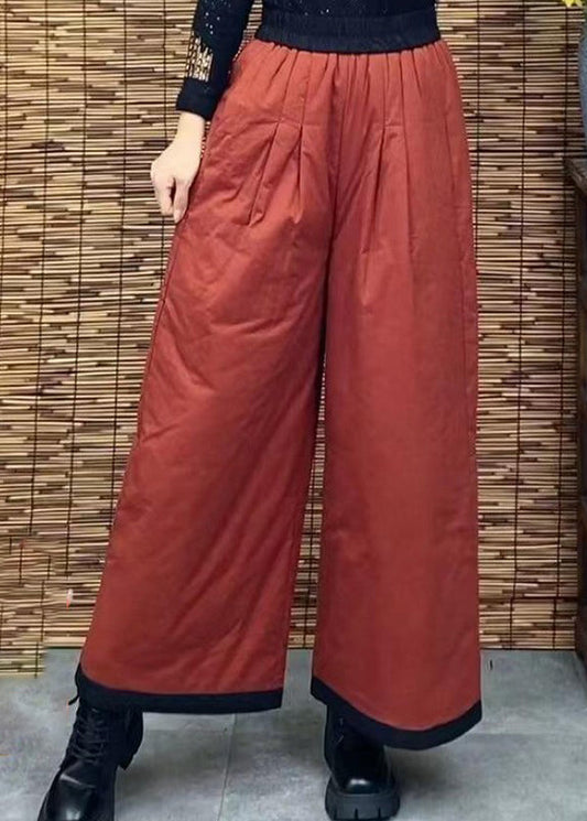 Orange Pockets Thick Warm Fine Cotton Filled Pants Winter Ru025