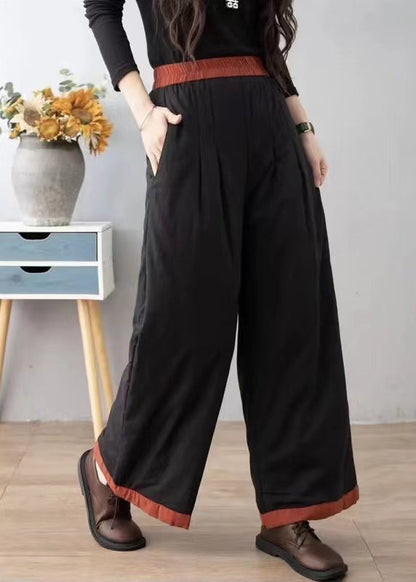 Orange Pockets Thick Warm Fine Cotton Filled Pants Winter Ru025