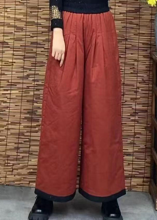 Orange Pockets Thick Warm Fine Cotton Filled Pants Winter Ru025