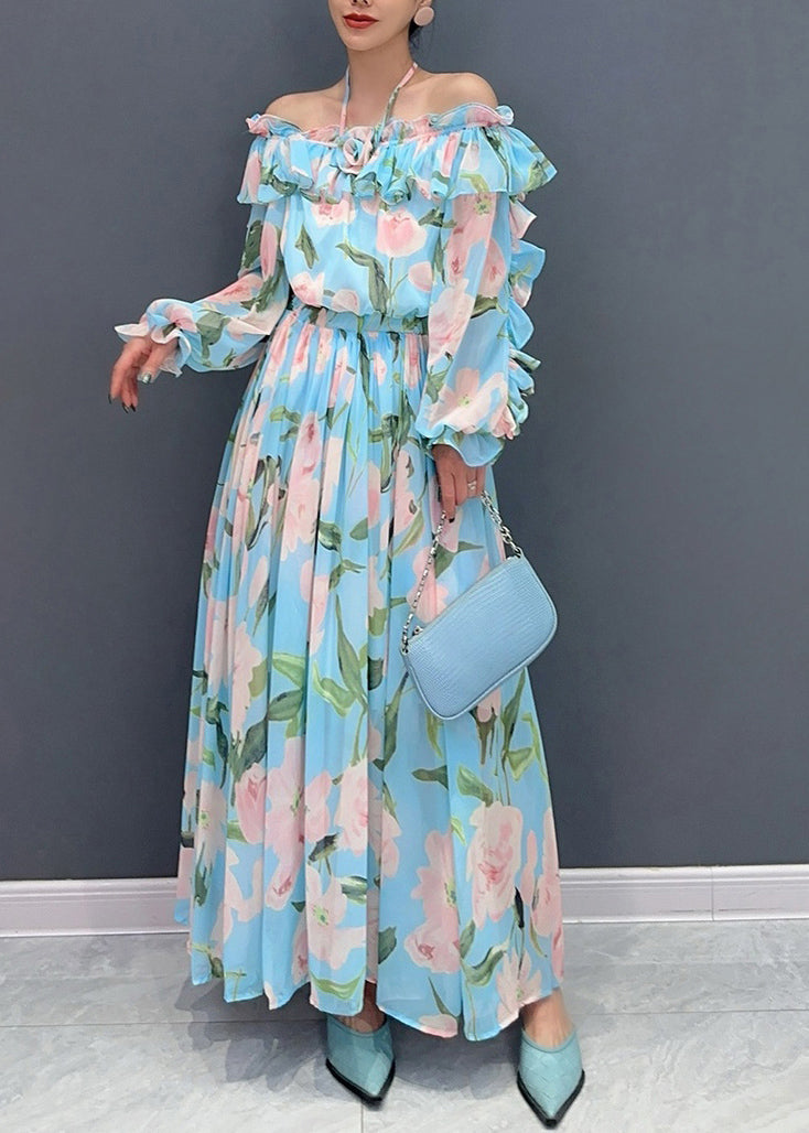 Orange Slash Neck Cold Shoulder Patchwork Long Dress Long Sleeve Ao1024