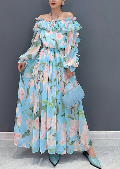 Orange Slash Neck Cold Shoulder Patchwork Long Dress Long Sleeve Ao1024