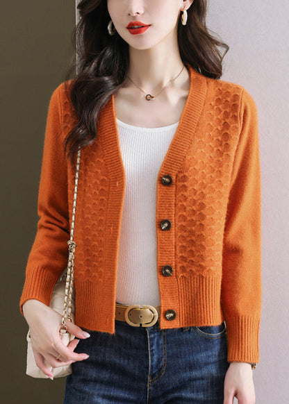 Orange V Neck Button Wool Knit Cardigan Winter Er021