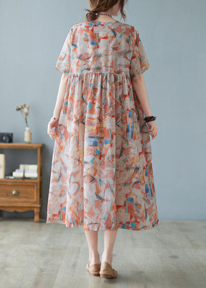 Oversized Print Exra Large Hem Cotton Long Dresses Short Sleeve Ly0917