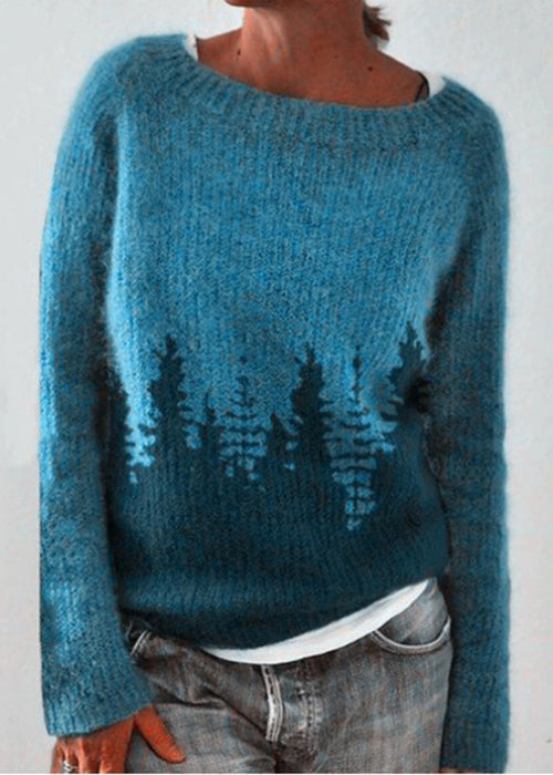 Peacock Blue O Neck Cozy Knit Sweaters Fall Qa012