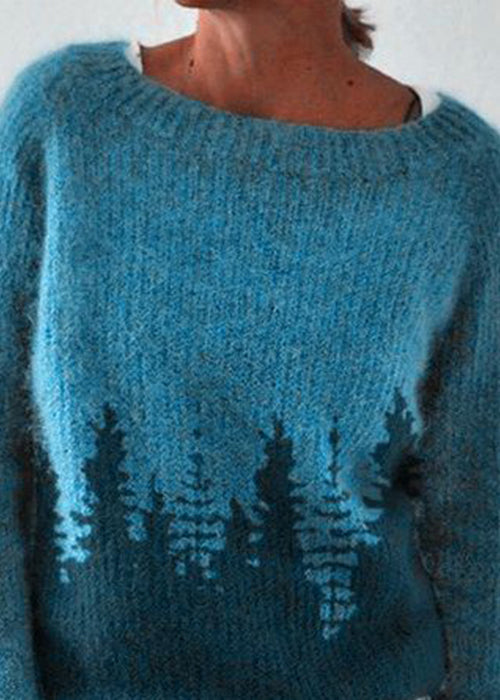 Peacock Blue O Neck Cozy Knit Sweaters Fall Qa012