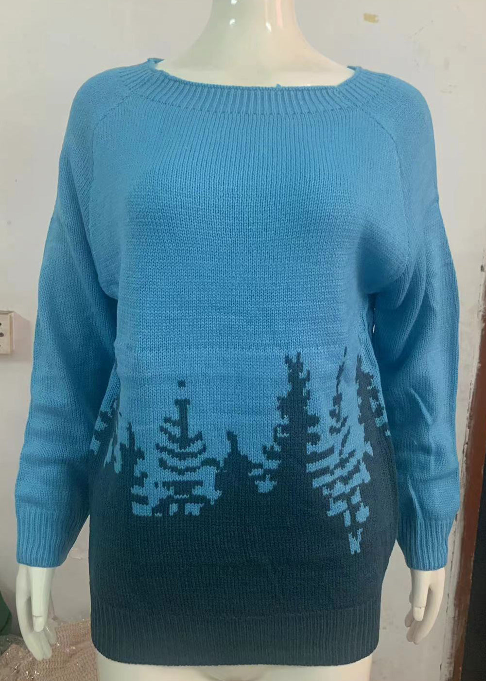 Peacock Blue O Neck Cozy Knit Sweaters Fall Qa012