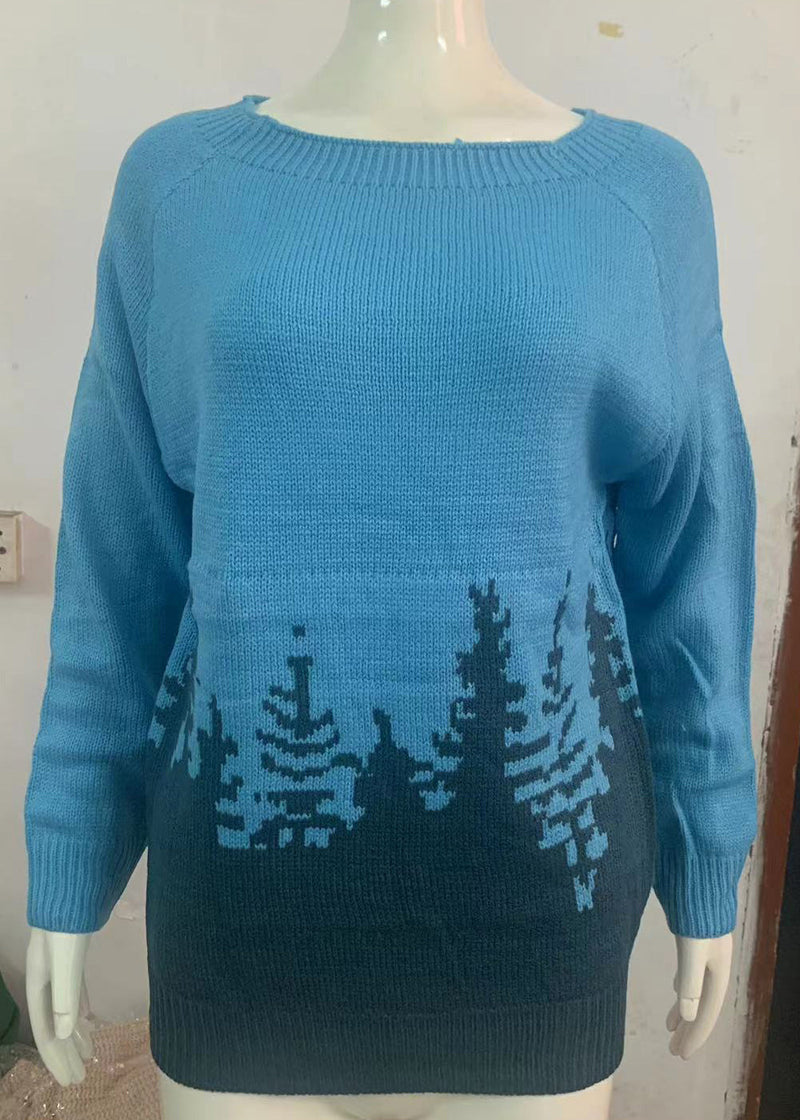 Peacock Blue O Neck Cozy Knit Sweaters Fall Qa012