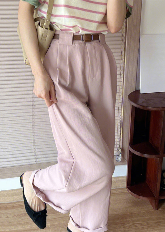 Pink High Waist Patchwork Cotton Crop Pants Fall Tu022