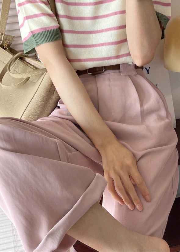 Pink High Waist Patchwork Cotton Crop Pants Fall Tu022