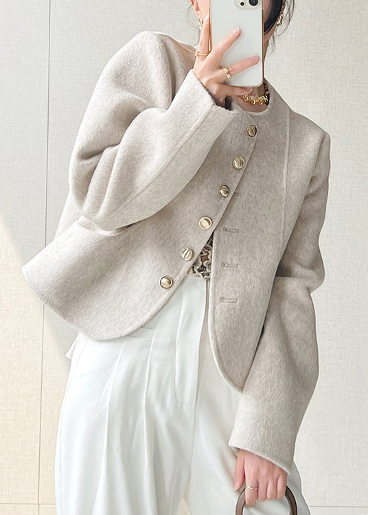 Pink O Neck Button Woolen Short Coat Spring Tq018
