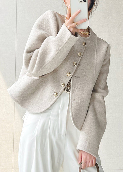 Pink O Neck Button Woolen Short Coat Spring Tq018