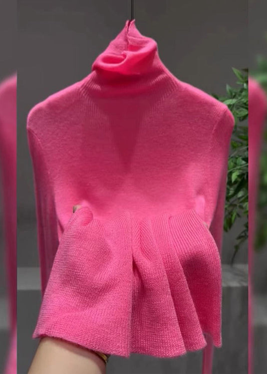 Pink Turtleneck Cotton Knit Sweater Tops Spring To025