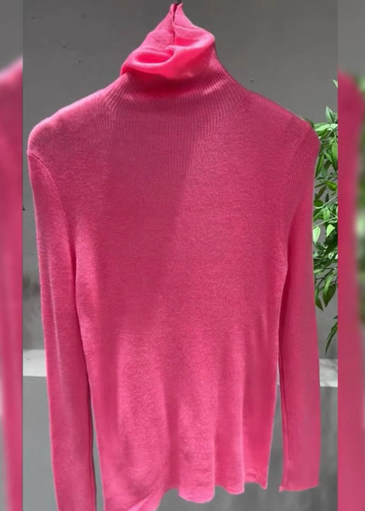 Pink Turtleneck Cotton Knit Sweater Tops Spring To025
