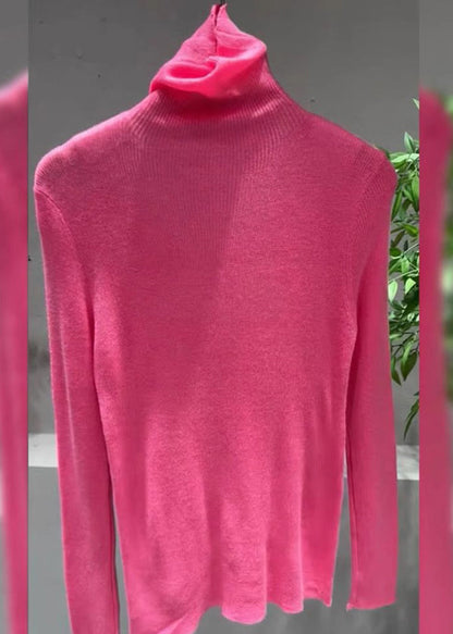 Pink Turtleneck Cotton Knit Sweater Tops Spring To025