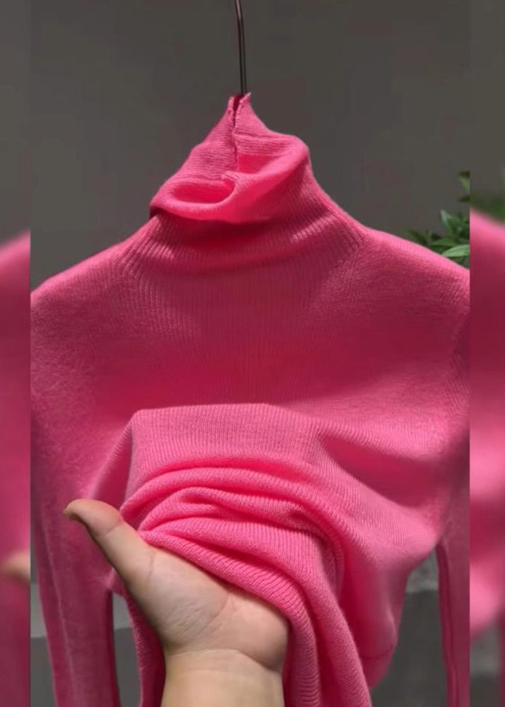 Pink Turtleneck Cotton Knit Sweater Tops Spring To025