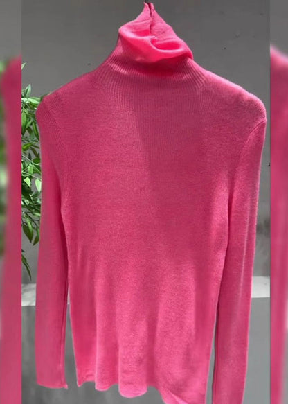 Pink Turtleneck Cotton Knit Sweater Tops Spring To025