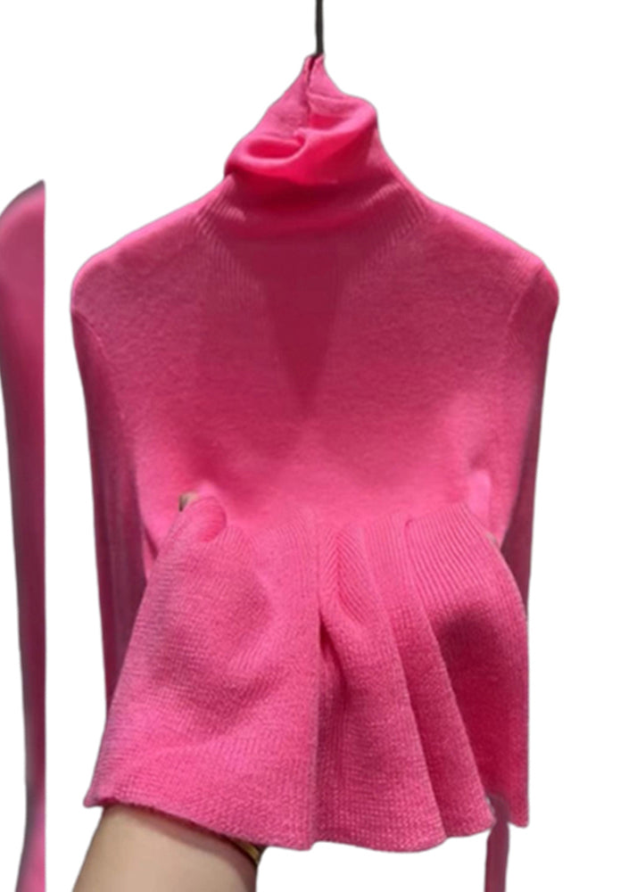 Pink Turtleneck Cotton Knit Sweater Tops Spring To025