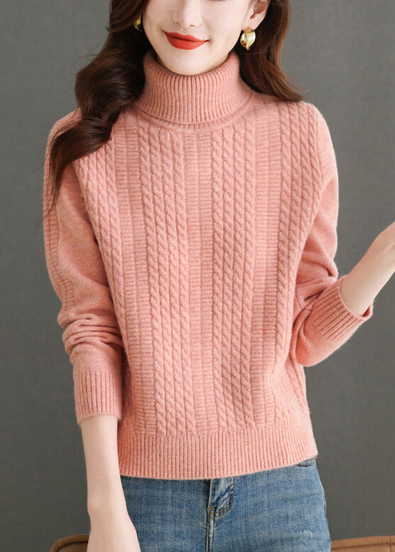 Pink Turtleneck Knit Sweater Winter Er017