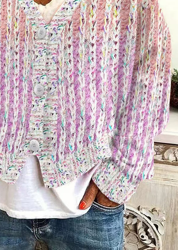 Neck Cardigan Pink Cozy V Striped Spring Knit