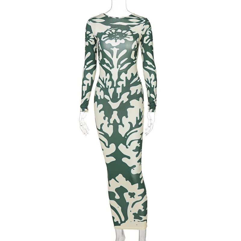 Backless High Waist Long Sleeve Midi Dress