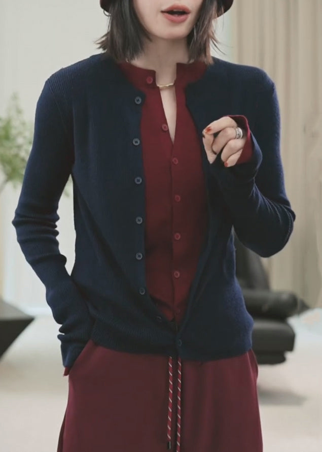 Purple Button Patchwork False Two Pieces Knit Sweaters Winte Wm017