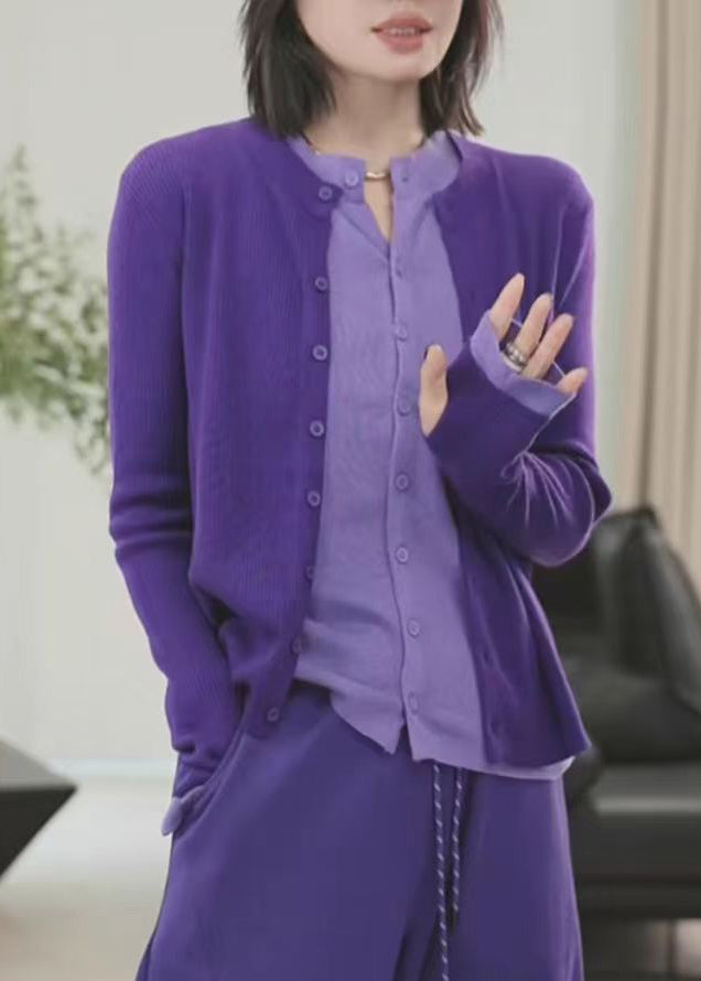 Purple Button Patchwork False Two Pieces Knit Sweaters Winte Wm017