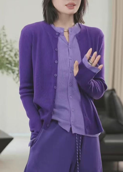 Purple Button Patchwork False Two Pieces Knit Sweaters Winte Wm017