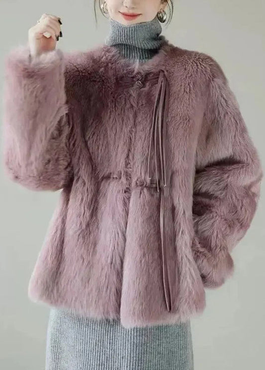 Purple Button Mink Hair Coat Winter Rh018
