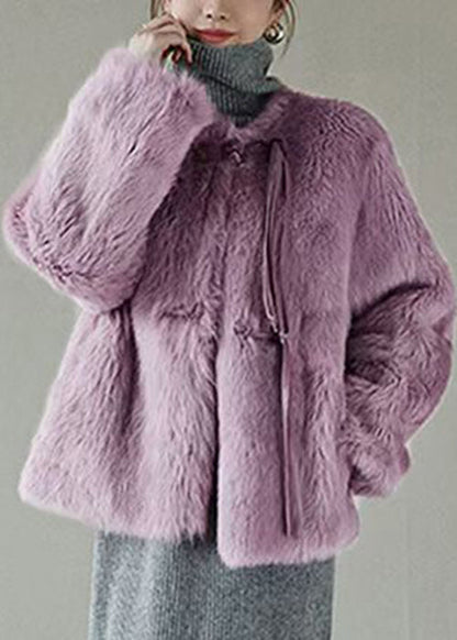 Purple Button Mink Hair Coat Winter Rh018