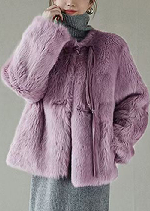 Purple Button Mink Hair Coat Winter Rh018