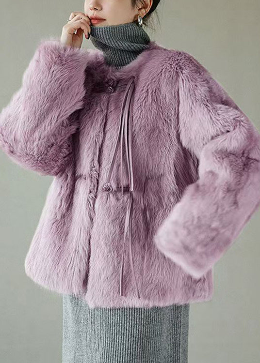 Purple Button Mink Hair Coat Winter Rh018
