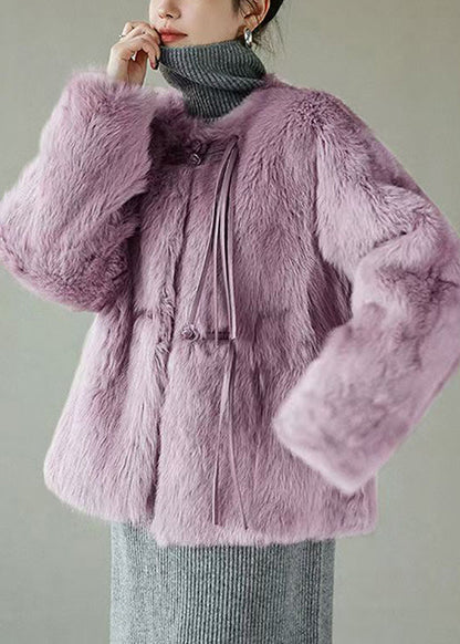 Purple Button Mink Hair Coat Winter Rh018