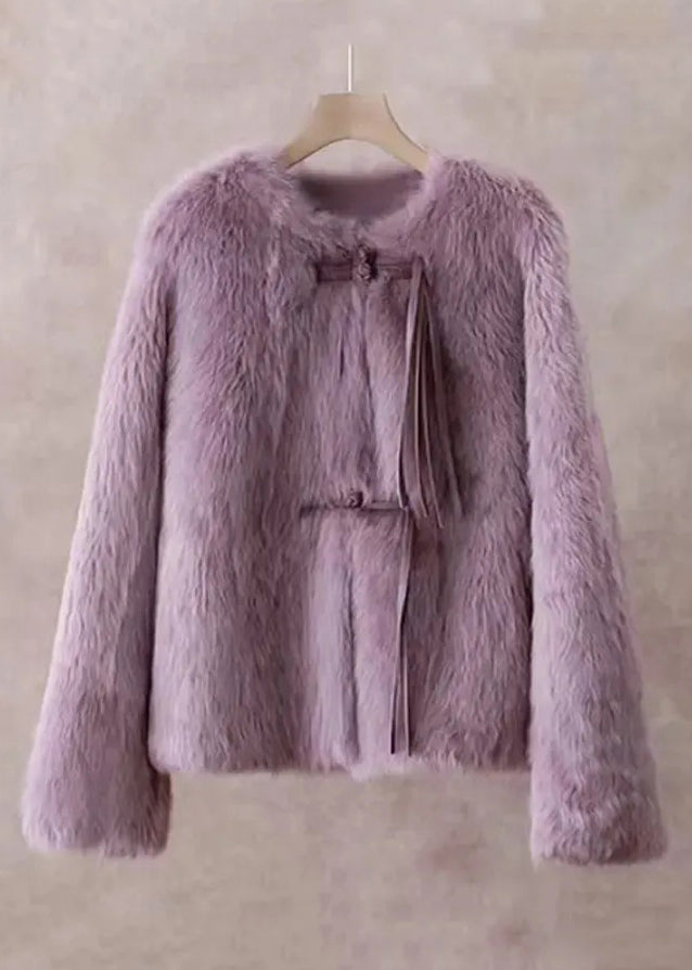 Purple Button Mink Hair Coat Winter Rh018