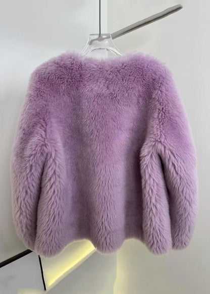 Purple Button Mink Hair Coat Winter Rh018