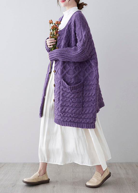 Purple O-neck Button Knit Loose Knit Cardigans Spring F4176