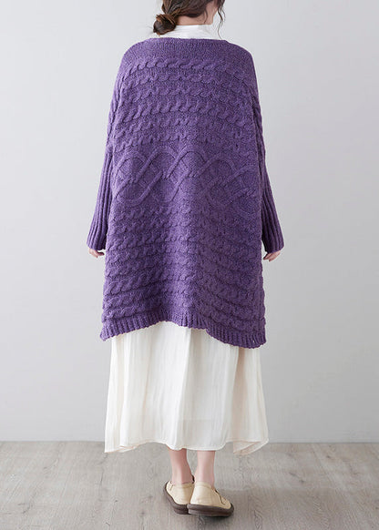 Purple O-neck Button Knit Loose Knit Cardigans Spring F4176