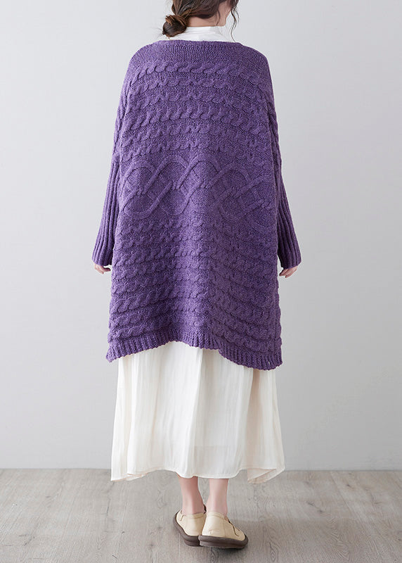 Purple O-neck Button Knit Loose Knit Cardigans Spring F4176