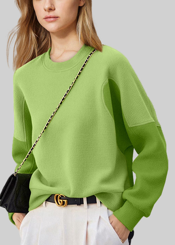 Purple O Neck Patchwork Cotton Sweatshirt Fall Wx012