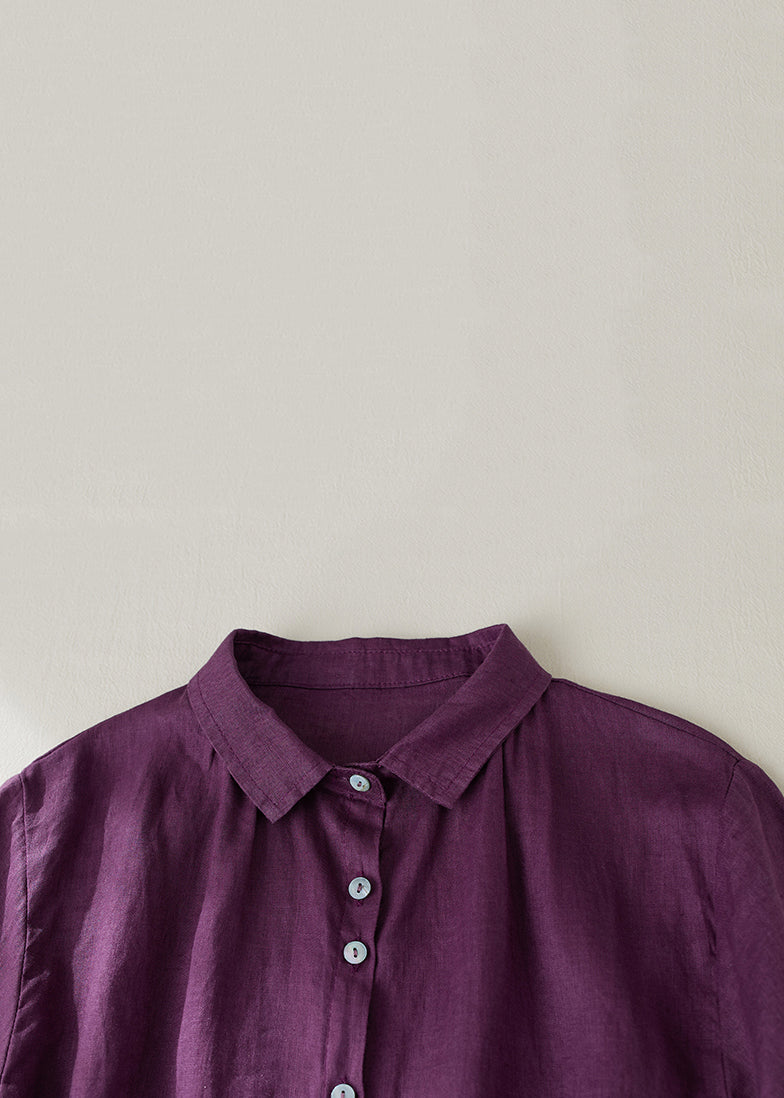 Purple Peter Pan Collar Button Linen Blouse Summer Gg031
