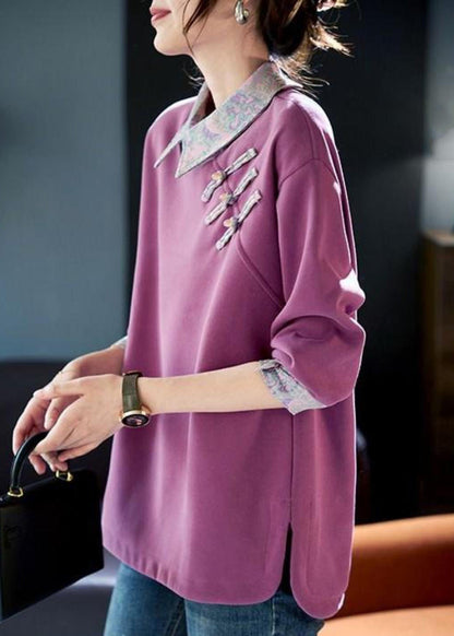 Purple Peter Pan Collar Patchwork Cotton Sweatshirts Spring Rl047