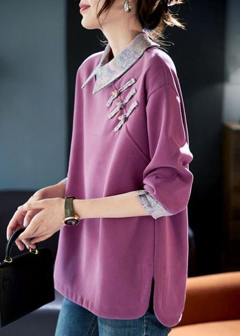 Purple Peter Pan Collar Patchwork Cotton Sweatshirts Spring Rl047