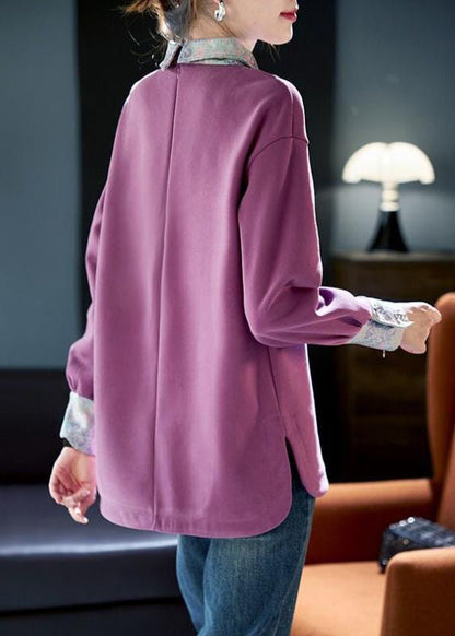 Purple Peter Pan Collar Patchwork Cotton Sweatshirts Spring Rl047