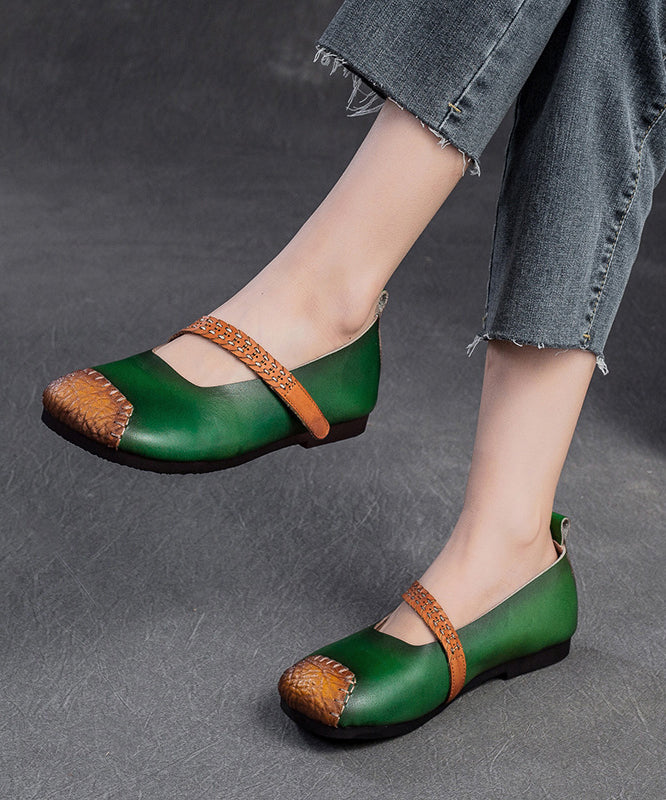 Red Cowhide Leather Splicing Flat Shoes Sl1017