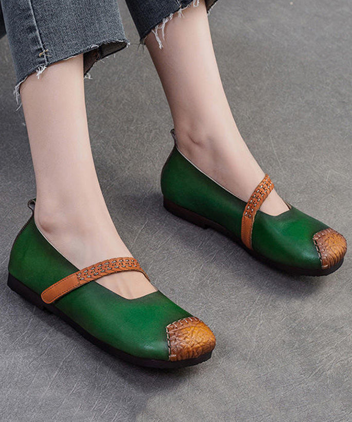 Red Cowhide Leather Splicing Flat Shoes Sl1017